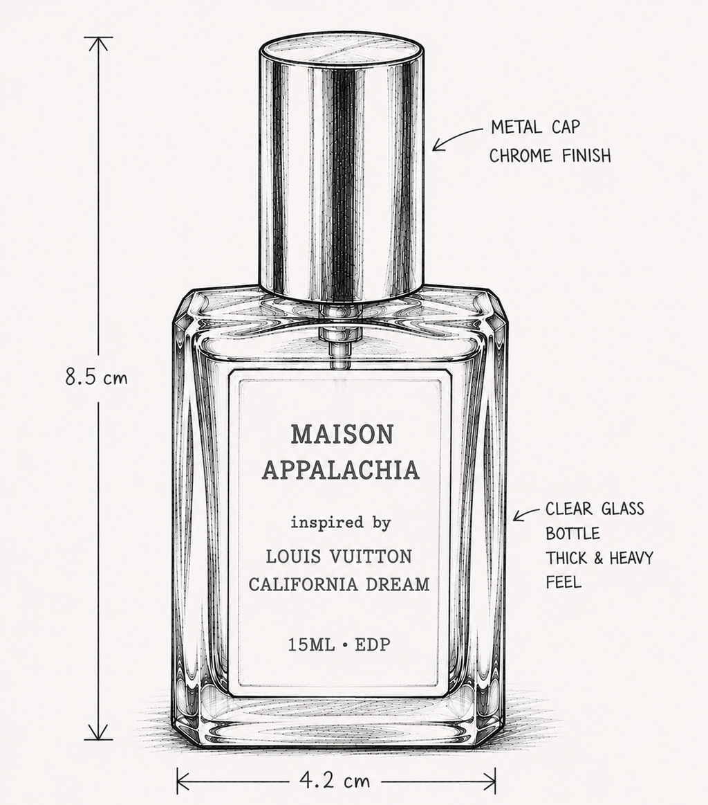Soleil Pacifique — Inspired by Louis Vuitton California Dream · Maison Appalachia · Soleil Collection · Extrait Strength Perfume Spray · 15 ml